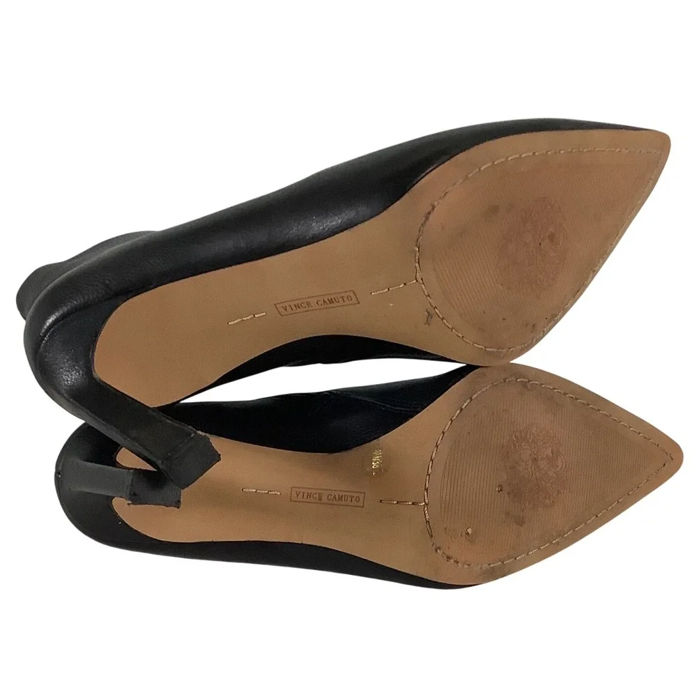 Vince Camuto Black Leather Pointed Toe V-Cut Ankle Booties Stiletto Heel Size 8M
